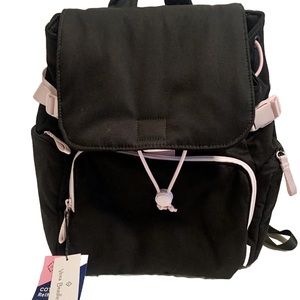 New Vera Bradley Cotton Utility Backpack in Black with Pink Trim